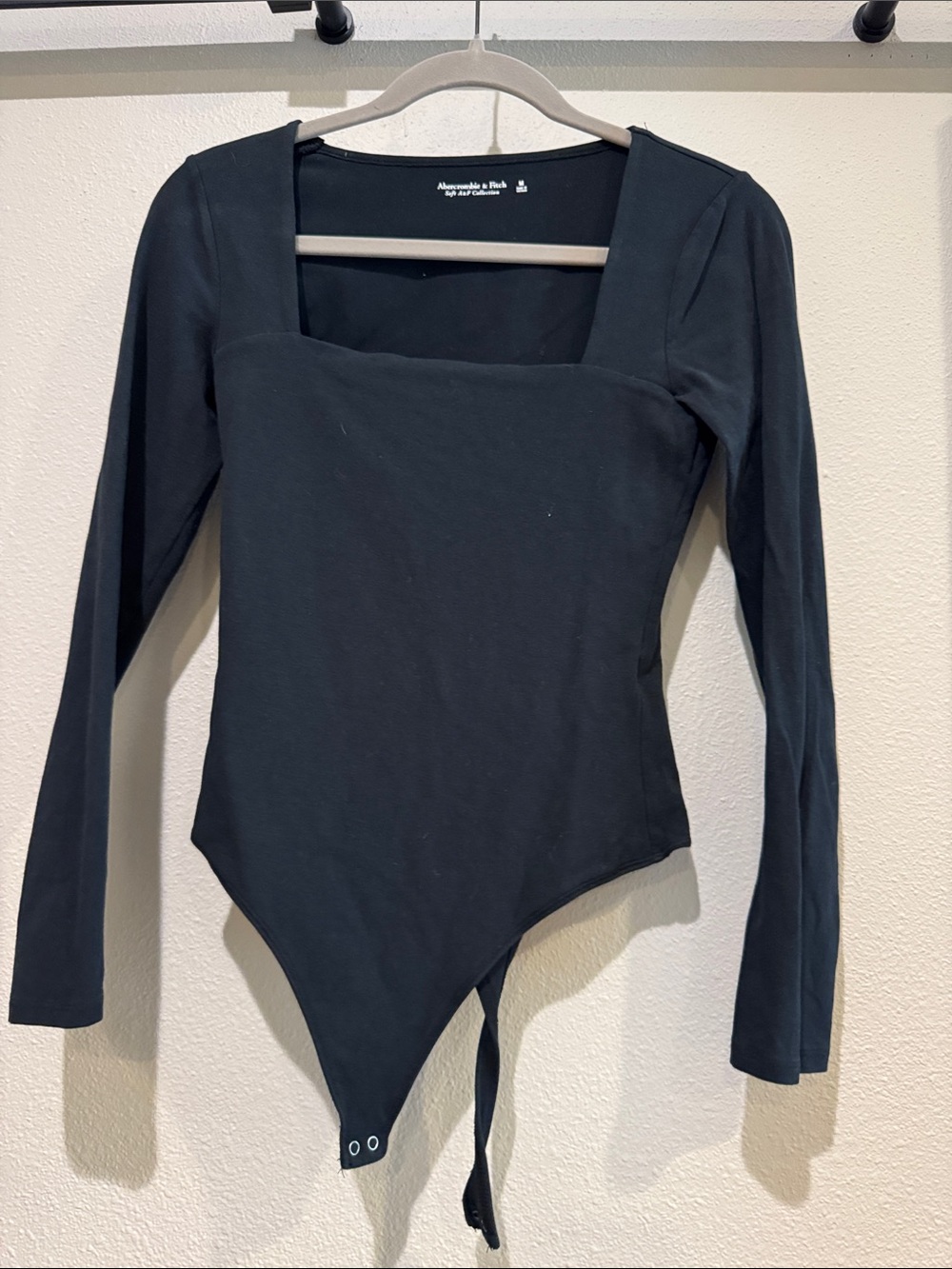Abercrombie & Fitch Black Long-Sleeve Square-Neck Bodysuit Top